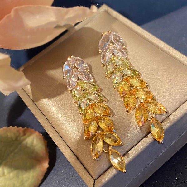 Yellow crystal long type Eardrop earrings Carousel 2