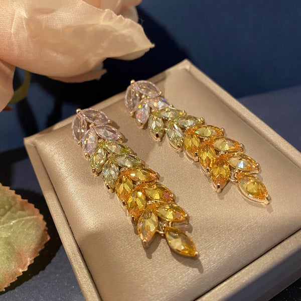 Yellow crystal long type Eardrop earrings Carousel 5
