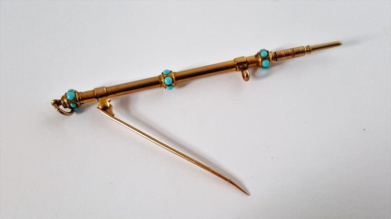 A Rare 1920's 9ct Gold Turquoise Dance Card Propelling Pencil Brooch/Pendant Carousel 4