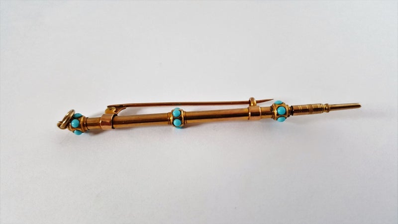 A Rare 1920's 9ct Gold Turquoise Dance Card Propelling Pencil Brooch/Pendant Carousel 2