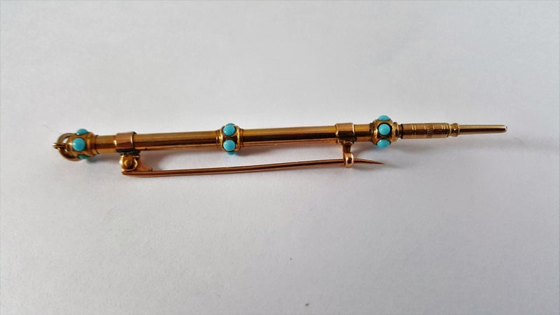 A Rare 1920's 9ct Gold Turquoise Dance Card Propelling Pencil Brooch/Pendant Carousel 1