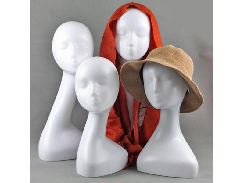 White Abstract Mannequin Female Head Model Dummy Hair Hats Glasses Necklace Carousel 2