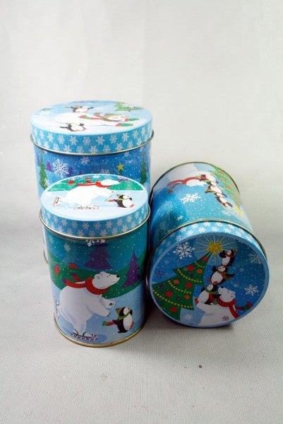 Metal Tins - Set of 3 - Round Tins with Polar Bear And Penguin Design Carousel 1