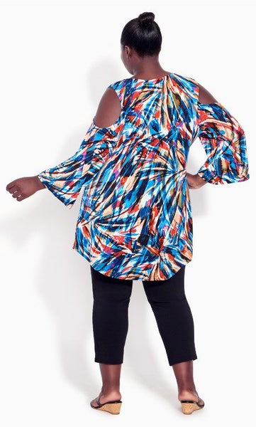 AVENUE Abstract Print Cold Shoulder Tunic Top ~ Sizes 20 & 26-28 Carousel 3