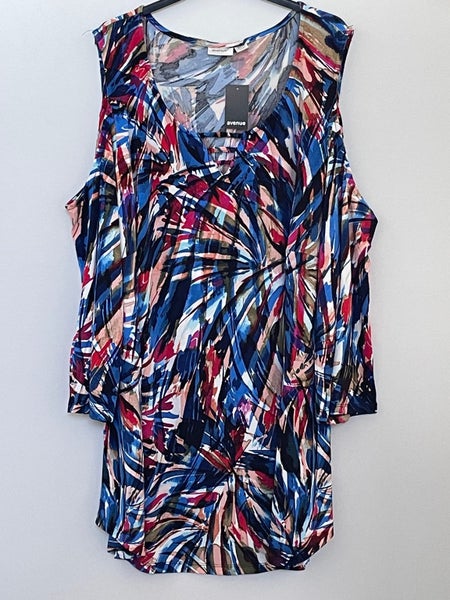 AVENUE Abstract Print Cold Shoulder Tunic Top ~ Sizes 20 & 26-28 Carousel 2