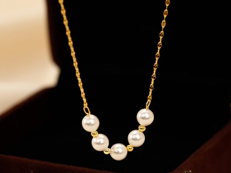 Pearl Necklace Stainless Steel 18k Gold Plated Necklace Carousel 1