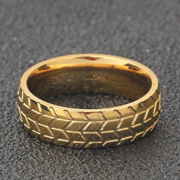 Unisex Rings Stainless Steel Tyre Texture Design Ring Size 11 Yellow Gold Color Carousel 2