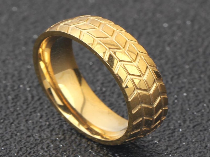 Unisex Rings Stainless Steel Tyre Texture Design Ring Size 11 Yellow Gold Color Carousel 1