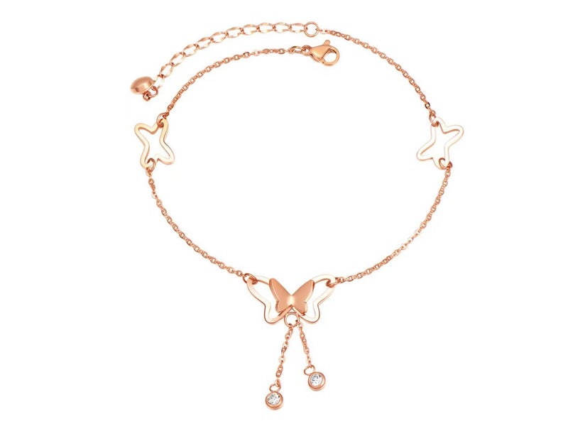 Anklet Butterfly Tassel Stainless Steel 18K Rose Gold Plated Anklet Carousel 1
