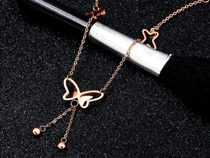 Anklet Butterfly Tassel Stainless Steel 18K Rose Gold Plated Anklet Carousel 2