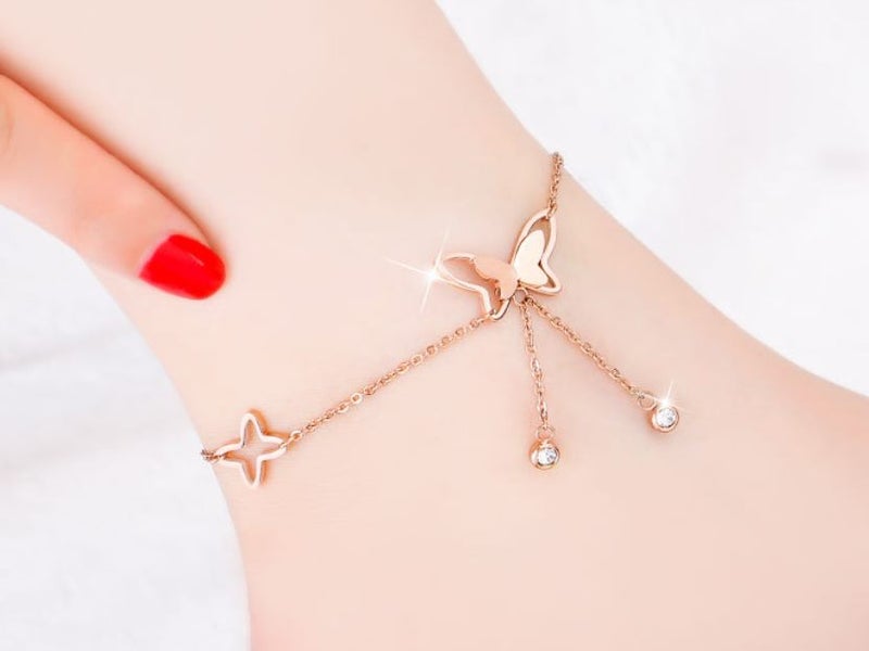 Anklet Butterfly Tassel Stainless Steel 18K Rose Gold Plated Anklet Carousel 5