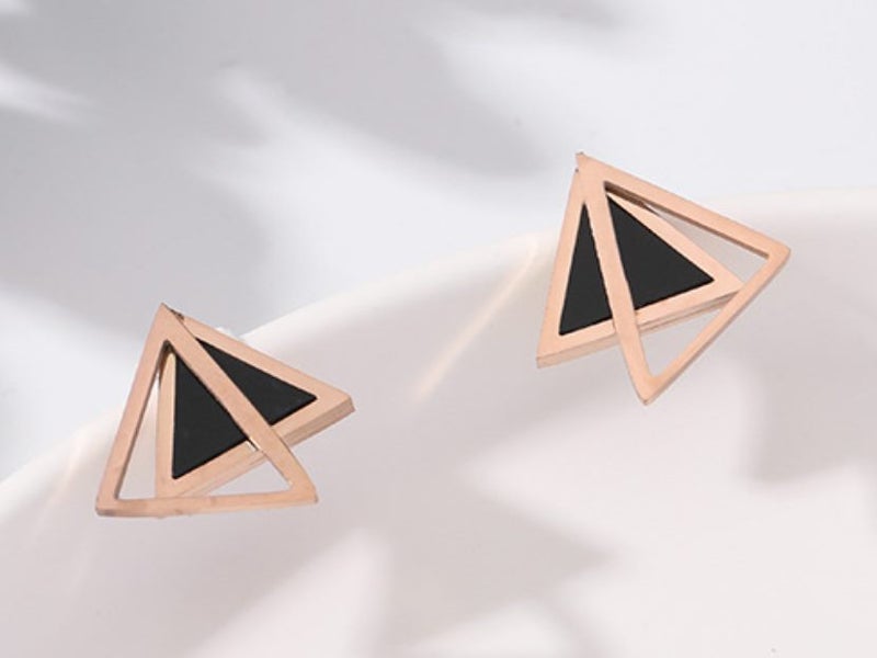 Studs Triangle Geometry Stainless Steel 18k Rose Gold Plated Stud Earrings Carousel 3