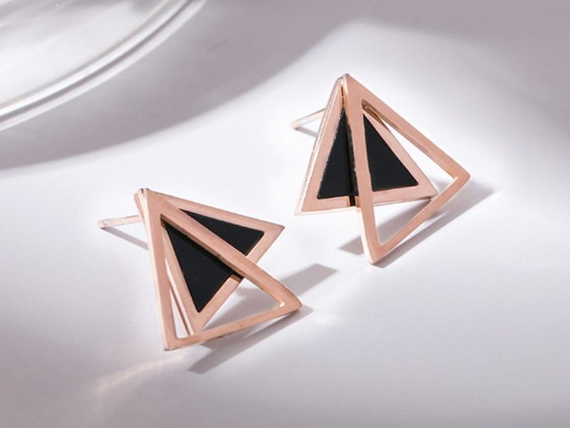 Studs Triangle Geometry Stainless Steel 18k Rose Gold Plated Stud Earrings Carousel 2
