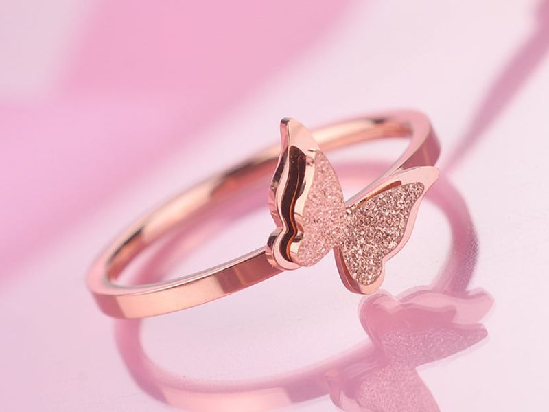 Ring Butterfly Design Stainless Steel 18k Rose Gold Plated Ring Size 9 Carousel 2