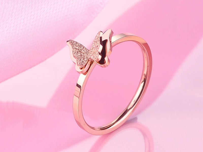 Ring Butterfly Design Stainless Steel 18k Rose Gold Plated Ring Size 9 Carousel 3