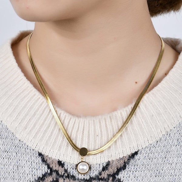 Necklace Round Pearl Stainless Steel Necklace Yellow Gold Color Carousel 4