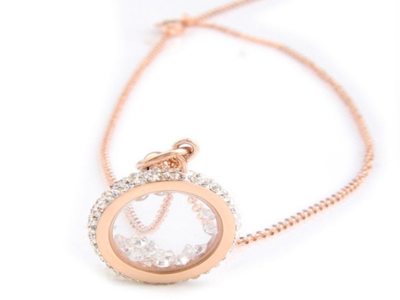 Necklace Round CZ Stainless Steel Necklace Rose Gold Color Necklace Carousel 1