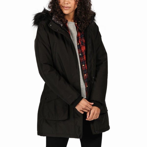 Regatta Womens Sefarina Waterproof Fur Trimmed Hooded Parka Jacket - Black Carousel 1