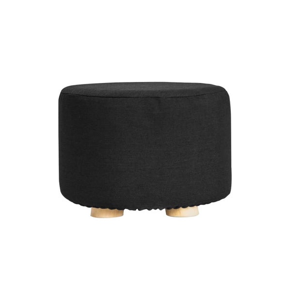 Black Fabric Ottoman Round Wooden Leg Foot Stool Carousel 1