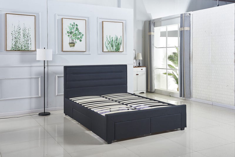 CAVINDESH QUEEN BED BASE Black COLOUR FABRIC WITH FOUR DRAWER Carousel 1
