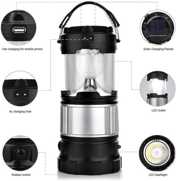 Solar Camping Lantern, 2-in-1 Rechargeable Handheld Flashlights, Collapsible Led Carousel 4