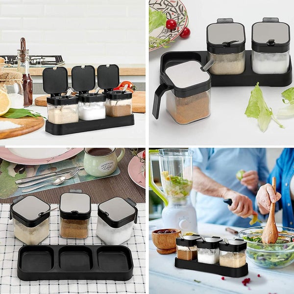 Condiment Jar Spice Container With Lids And Spoons, 8oz Clear Glass Condiment Ca Carousel 3