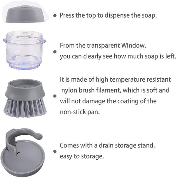 Soap Dispensing Palm Scrub Brush With Drip Tray, Washing Brush For Dishes Pots P Carousel 2