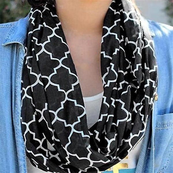 Pop Fashion Women Chain Link Pattern Infinity Scarf Wrap Scarf With White Zipper Carousel 5