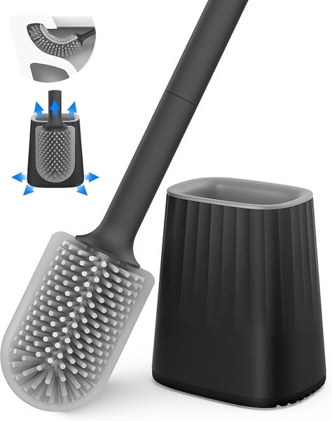 Toilet Brush, Silicone Toilet Brush Set With Wall Mount And Floor Stand, Double Carousel 1