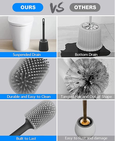 Toilet Brush, Silicone Toilet Brush Set With Wall Mount And Floor Stand, Double Carousel 2