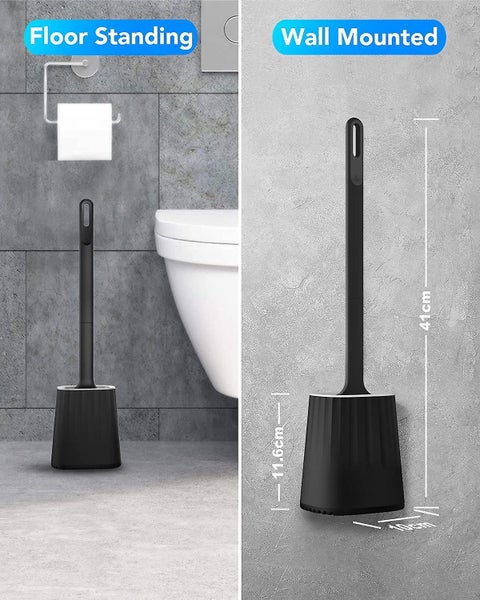Toilet Brush, Silicone Toilet Brush Set With Wall Mount And Floor Stand, Double Carousel 4