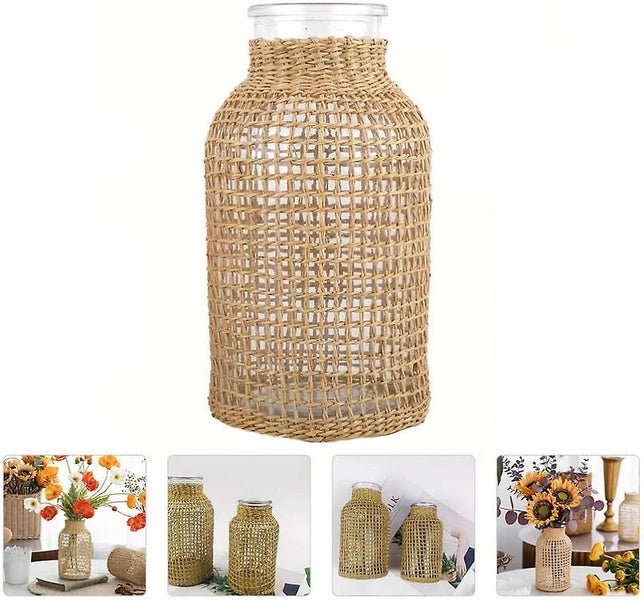 Glass Flower Vase With Rattan Cover Flower Bud Vase Round Decorative Flower Vase62996771950211115