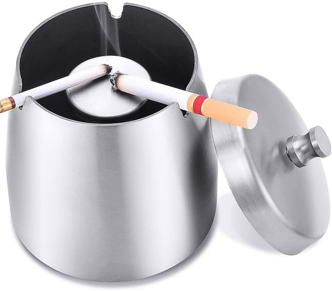 Ashtray Stainless Steel With Lid, Windproof Table Ashtray For Cigarettes, Modern Carousel 1