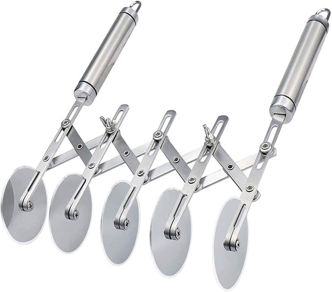 Dough Cutter, Pizza Cutter Stainless Steel 5 Wheels Adjustable Cake Divider Pizz Carousel 1