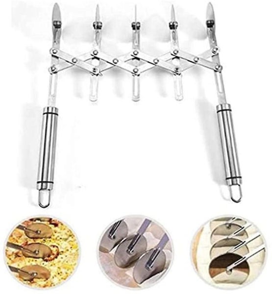 Dough Cutter, Pizza Cutter Stainless Steel 5 Wheels Adjustable Cake Divider Pizz Carousel 2