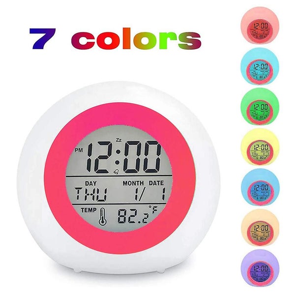 Student Digital Clock For Boys Girls, 7 Colors Changing Light Bedside Clock For Carousel 1