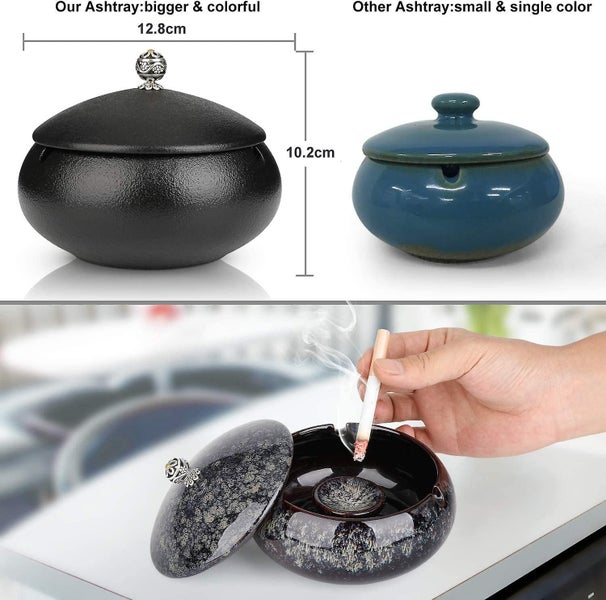 Ashtrays For Cigarettes Windproof Outdoor Ash Tray With Lid Cigarette Butts Hold Carousel 2