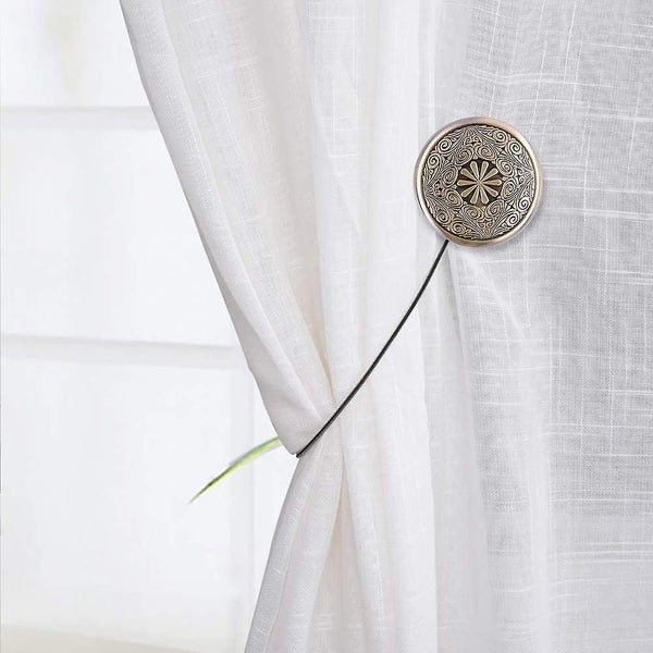 2 Pcs Vintage Magnetic Curtain Tieback, Round Curtain Drapery Holdback Retro Win Carousel 5