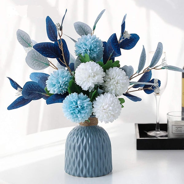 Artificial Flowers With Vase Faux Hydrangea Flower Arrangements For Home Garden Carousel 1