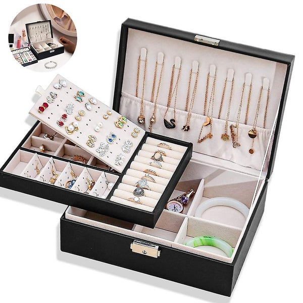 Jewelry Box Organizer For Women Girls, 2 Layer Large Men Jewelry Storage Case, P Carousel 1