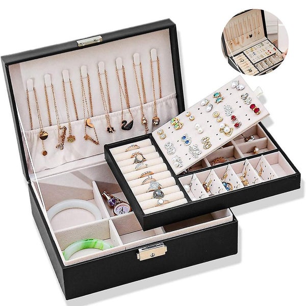 Jewelry Box Organizer For Women Girls, 2 Layer Large Men Jewelry Storage Case, P Carousel 2