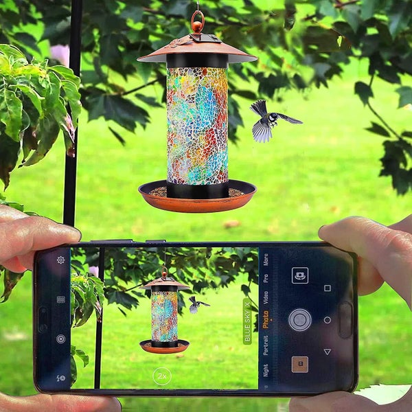 Solar Bird Feeder For Outside - Waterproof Unique Retro Mosaic Copper Outdoor Ha Carousel 2