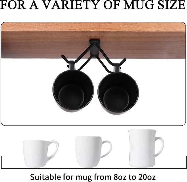 Mug Holder 4 Hook Set Of 2 Coffee Mug Holder Under Cabinet, Metal Mug Rack With Carousel 5