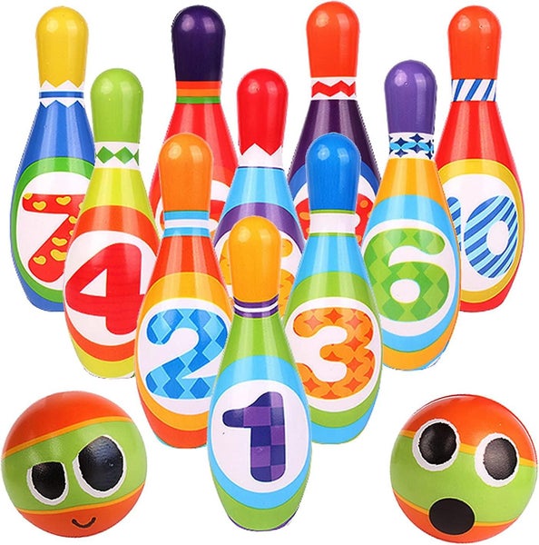 Kids Bowling Set - With 10 Bowling Pins & 2 Balls - Educational Early Developmen Carousel 1
