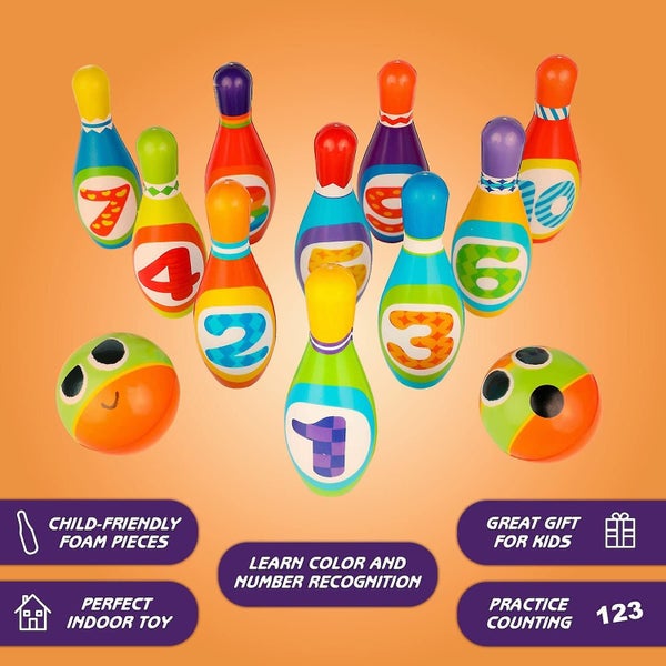Kids Bowling Set - With 10 Bowling Pins & 2 Balls - Educational Early Developmen Carousel 2