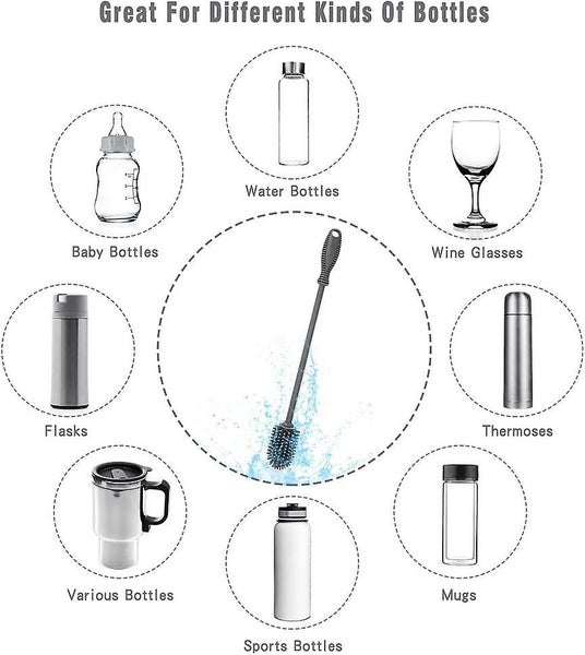 Silicone Bottle Cleaning Brush With Long Handle, 12.5" Water Bottle Cleaner For Carousel 5