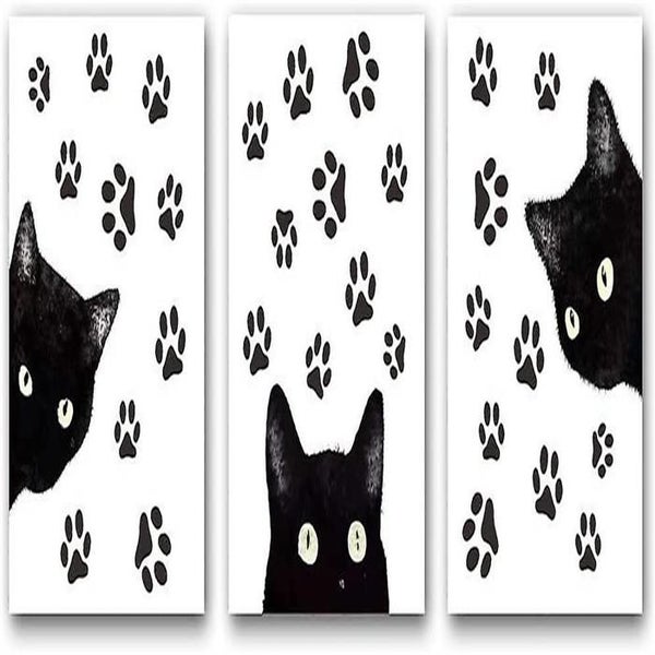 Set Of 3 Animal Cat Wall Art Prints,fun Poster With Black Cat And Claw, Lovely C Carousel 1