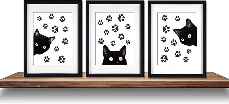 Set Of 3 Animal Cat Wall Art Prints,fun Poster With Black Cat And Claw, Lovely C Carousel 2