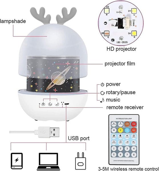 Baby Projector Night Light, Led Child Night Light Musical Light Lamp 360 Rotati Carousel 3