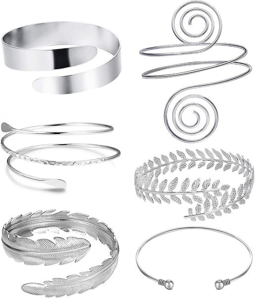 6 Pieces Of Arm Cuffs, Upper Arm With Cuff Bracelets, Ladies Silver Gold Adjusta Carousel 1